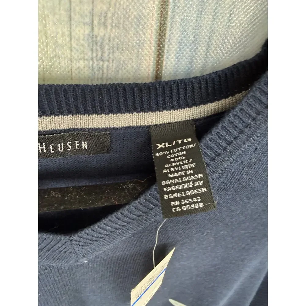 Van Heusen Men's Navy Blue V Neck Sweater NEW Size XL Cotton Blend